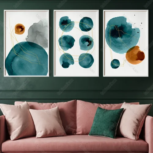 تابلو نقاشی مدرن آبستره طرح آبرنگی سه تکه کد SH1885