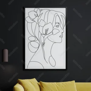 تابلو لاین آرت مینیمال طرح چهره و گل LA1006