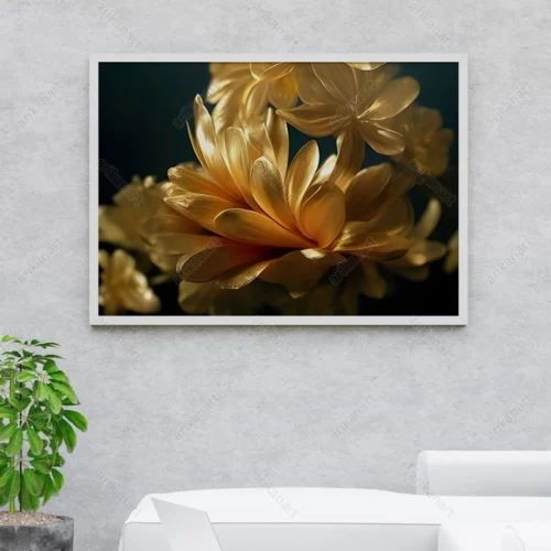 تابلو دکوراتیو گل مشکی طلایی کد TG1005