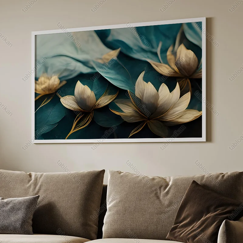 تابلو دیواری گل طلایی کد TG1008