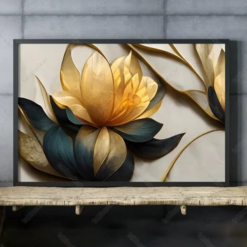 تابلو گل طلایی مدرن کد TG1006