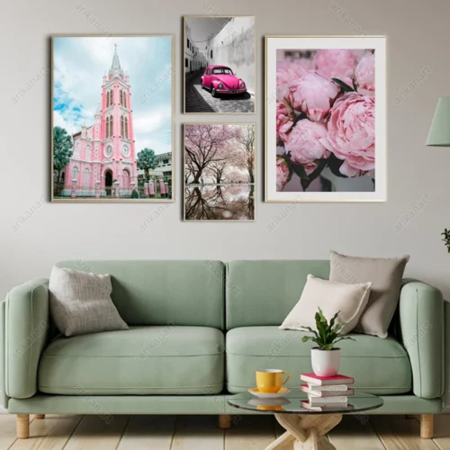 تابلو چند تکه مدرن تم صورتی