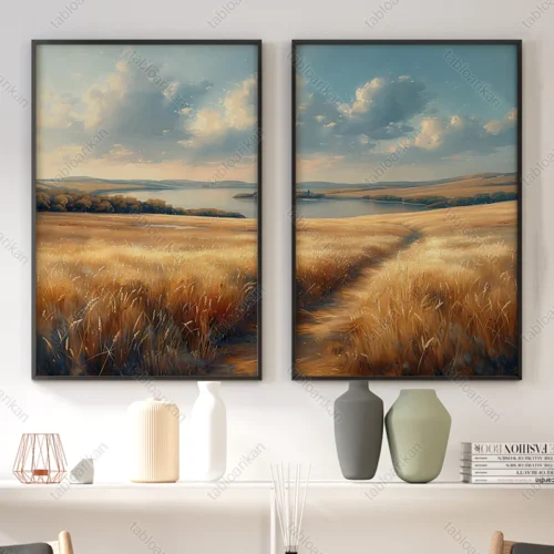 تابلو منظره مزرعه دو تکه